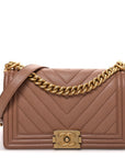 Caviar Chevron Quilted Medium Boy Flap Dark Beige