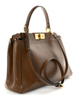 Vitello Morgan Fabric Jacquard Pequin Medium Peekaboo Iconic Satchel Foresta Tobacco Black