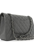Caviar Quilted Medium Double Flap Grey