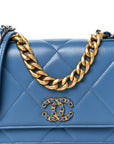 Lambskin Quilted CHNL 19 Wallet On Chain WOC Blue
