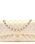 Iridescent Lambskin Quilted Medium Double Flap Ivory