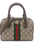GG Supreme Monogram Textured Dollar Calfskin Web Mini Ophidia Top Handle Bag Beige Ebony New Acero