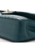 Caviar Chevron Quilted Medium Double Flap Green