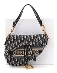 Oblique Embroidered Saddle Bag Blue