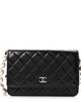 Calfskin Quilted Maxi Pearl Wallet On Chain WOC Black