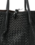 Calfskin Intrecciato Pinacoteca Reversible Tote Black Fondant