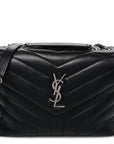 Calfskin Y Quilted Monogram Small Loulou Chain Satchel Black