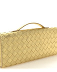 Metallic Satin Lambskin Intrecciato Long Andiamo Top Handle Clutch Gold