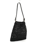 Raffia Crochet Drawstring Pouch Black Naturale