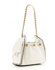 Braided Raffia Calfskin Mini CHNL 25 Handbag White Black