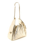 Metallic Caviar Quilted Small CHNL 25 Handbag Gold