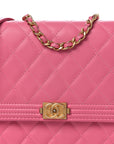 Lambskin Quilted Boy Square Wallet on Chain WOC Pink