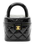 Patent Quilted Top Handle Vanity Case Black