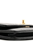 Lambskin Chevron Quilted Trendy CC Wallet On Chain WOC Black