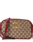 Monogram Azalea Calfskin Matelasse Diagonal Small GG Marmont Chain Shoulder Bag Beige Ebony New Cherry Red