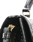 Calfskin Crocodile Embossed Medium Classic Monogram Cassandra Top Handle Black