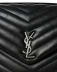 Calfskin Y Quilted Monogram Large Loulou Chain Satchel Black