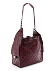 Shiny Crumpled Calfskin Quilted Medium CHNL 25 Handbag Dark Burgundy