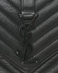 Sheepskin Matelasse Chevron Monogram Monochrome Medium College Bag Black