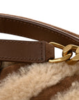 Nubuck Shearling Chevron Monogram Medium College Bag Dark Cigar Natural Beige