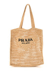 Yarn Raffia Effect Crochet Logo Embroidered Tote Bag Naturale