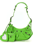 Extra Supple Calfskin Crocodile Embossed Le Cagole Shoulder Bag XS Acid Green