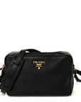 Vitello Daino Medium Double Zip Shoulder Bag Black