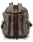GG Supreme Monogram Medium Ophidia Double Buckle Backpack Brown
