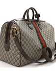 GG Supreme Monogram Textured Dollar Calfskin Web Medium Savoy Duffle Bag Beige Dark Brown