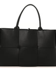 Grained Calfskin Maxi Intrecciato Medium Arco Tote Black
