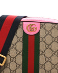 GG Supreme Monogram Textured Dollar Calfskin Web Ophidia Small Crossbody Bag Beige Ebony Fuchsia