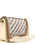 Lambskin Tulle Embroidered Medium Boy Flap White