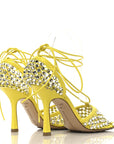 Mesh Nappa Crystal Embellished Sparkle Stretch Ankle Tie Sandals 36 36 Light House