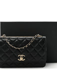 Lambskin Quilted Trendy CC Wallet On Chain WOC Black
