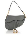 Grained Calfskin Saddle Bag Grey