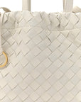 Calfskin Intrecciato Small Castello Bucket Bag White