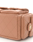 Shiny Lambskin Quilted Trendy Pockets Hobo Brown