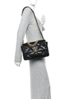 Shiny Goatskin Quilted Large CHNL 19 Flap Black