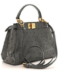 Ostrich Shiny Nappa Mini Peekaboo Iconic Satchel Grey