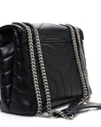 Calfskin Y Quilted Monogram Small Loulou Chain Satchel Black