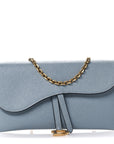 Grained Calfskin Saddle Chain Pouch Cloud Blue
