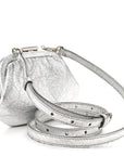 Metallic Textured Calfskin Logo Cloud Coin Purse With Strap Silver