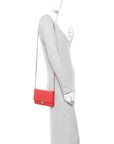 Grained Calfskin Quilted CC Box Wallet On Chain WOC Red