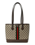 GG Supreme Monogram Textured Calfskin Web Small Ophidia Shoulder Tote Bag Beige Ebony New Acero
