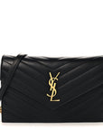 Calfskin Matelasse Chevron Monogram Envelope Chain Wallet Black