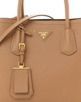 Saffiano Cuir Small Double Bag Caramel