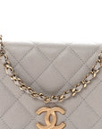 Caviar Quilted Studded CC Wallet On Chain WOC Grey