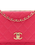 Lambskin Quilted Trendy CC Wallet On Chain WOC Dark Pink