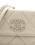 Lambskin Quilted CHNL 19 Flap Coin Purse With Chain Grey
