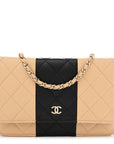 Lambskin Quilted Wallet On Chain WOC Beige Black